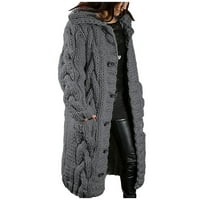 Női Molett méretű kötött pulóver kardigán Hosszú ujjú Kapucnis alkalmi gomb kabát kabátok