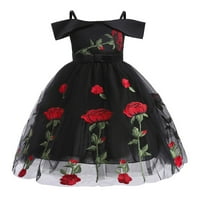 Kislány ruhák ujjatlan Rózsa nyomatok Mesh Divat Midi ruha fekete 5y-6Y