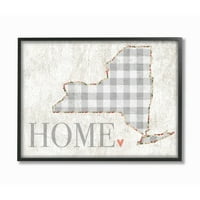 A Stupell Home Decor kollekció New York szürke Tarkán szőtt pamutszövet és virágos szív és otthon keretes Giclee texturált