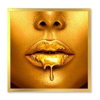 Designart 'Aranyfesték csöpög a szexi lány ajkából' modern keretes művészeti nyomtatás
