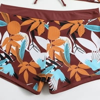 Szexi elülső nyakkendő fürdőruha női fürdőruha magas derékú rövidnadrág Virágmintás Bikini szettek Bor XL