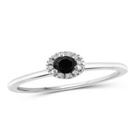 Carat T.W. Kerek vágott fekete-fehér gyémánt sterling ezüst halo gyűrű