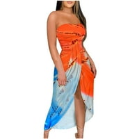 asdoklhq női Maxi ruhák Clearance alatt $12, női nyári nyomtatás vállnélküli hosszú ruha Beach Split Dress Party Club