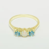 Brit gyártmányú 18k sárga arany valódi valódi opál & kék topáz Női ígéret gyűrű - méret opciók-méret 5.75