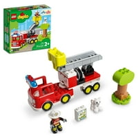 DUPLO Town Fire Engine játék gyerekeknek plusz éves, teherautó lámpákkal és szirénával, tűzoltó és macska figurák,