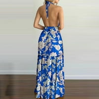 Hosszú nyári ruhák Női trópusi strand ruha Hát nélküli ujjatlan nők Maxi kötőfék nyomtatási Ruha Női ruha