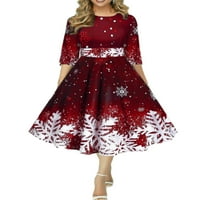 Rejlun Női karácsonyi ruha Legénység nyak karácsonyi ruhák hópehely nyomtatás alkalmi laza Ünnep Sötétvörös 5XL