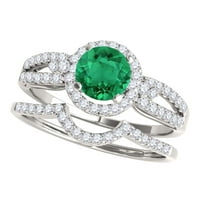 Mauli Jewels eljegyzési gyűrűk nőknek 1. Karátos Halo smaragd és gyémánt eljegyzési menyasszonyi szett Prong-Beállítás