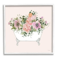 Stupell Industries vegyes virág elrendezés kád ültetvény ültetvény rózsaszín virágok grafikus művészet fehér keretes