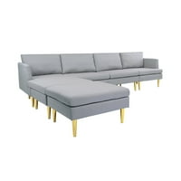 Modern U alakú szekcionált kanapé oszmánnal, ülésszakaszos kanapé kanapé sarok kanapé, kárpitozott alvó kanapé konvertibilis