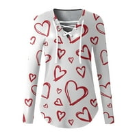 Yuelianxi Női pólók csipke fel nyomtatás Hosszú ujjú tunika felsők Laza illesztés Valentin napi Blúzok