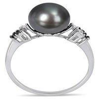 Fekete tahiti tenyésztett gyöngy és karat T.W. Fekete -fehér gyémánt 10KT fehérarany gyűrű