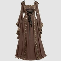 Női Retro stílusú Egyszínű trombita ujjú hosszú hercegnő padló Vintage hosszúságú gótikus ruhák