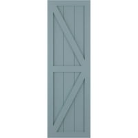 Ekena Millwork 15 W 74 H True Fit PVC Két egyenlő panel parasztház rögzített redőnyök w z-bár, békés kék