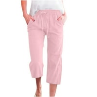 Rewenti Capris Női Alkalmi Egyszínű Elasztikus laza nadrág egyenes széles lábú nadrág zseb rózsaszín 10