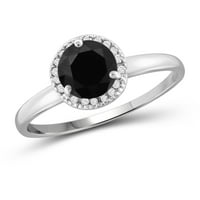 1. Carat T.W. Kerek vágott fekete-fehér gyémánt sterling ezüst halo gyűrű
