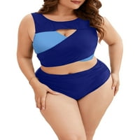 Úszás & Beach Alkalmi Colorblock magas nyakú Királykék Plusz méretű Bikini szett 1XL