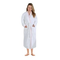 Unise pamut frottír kimonó fürdőköpeny hímzéssel egész évszakos köntös, LG, Emberglow-fehér