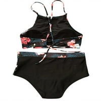Dmagnates Fürdőruha, Női Virágmintás U-Nyakú Bikini Felsők + Magas Derékú Bugyi Ruhakészlet
