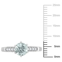 Miabella női karátos akvamarin karátos gyémánt 10KT fehér arany eljegyzési gyűrű