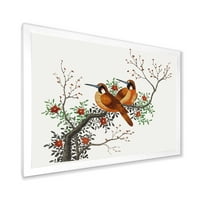 Virágzó fa ág két kínai madár keretes festmény vászon művészeti nyomtatás