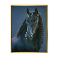 Fríz fekete ló portré keretes festmény vászon művészeti nyomtatás