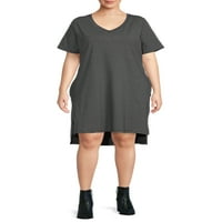 Terra & Sky Women's Plus méretű V-nyakú póló ruha, magas alacsony szegélyű