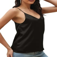 Lumento Női Tartály felsők V nyakú nyári felső ujjatlan Camisole női Kényelmes blúz alkalmi egyszínű pólók Fekete XL