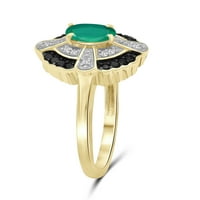 Carat T.G.W. Smaragd és fekete -fehér gyémánt akcentus 14K arany az ezüst gyűrű felett