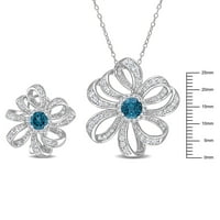 Miabella női 4- Carat T.G.W. London Blue Topaz és White Topaz Sterling ezüst 2 darabos virágos nyaklánc és fülbevalók