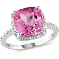5- Carat T.G.W. A párna-vágás rózsaszín zafír és gyémánt-Accent Halo koktélgyűrűt hozott létre