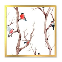 Designart 'Kis madarak ülnek a fák ágain iii' hagyományos keretes művészet nyomtatás