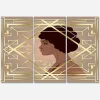 Designart 'Retro Girl in Golden Art Deco Geometrics II' Modern Canvas Wall Art Print