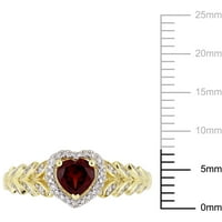 Miabella női karátos T.G.W. Gránát és gyémánt akcentus 10 kt sárga arany halo szívgyűrű