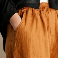 CaComMARK PI Női nadrág Clearance alkalmi nyári rugalmas magas derék vászon Nadrág zsebek vágott nadrág sárga