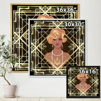 Designart 'Retro Girl in Golden Art Deco geometria iii' Modern keretes vászon fali művészet
