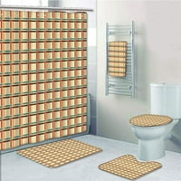 Geometriai színes összekapcsolt vonalak alkotó négyzetek Halszálkás régi kijelző rács fürdőszoba készlet zuhanyfüggöny