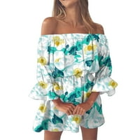 Ociviesr nyári ruhák nőknek Vintage virágos nyomtatás Beach Off váll tunika alkalmi laza illesztés Bell Sleeve Mini