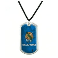 Rusztikus szomorú Oklahoma állami zászló katonai kutya címke Medál nyaklánc zsinórral