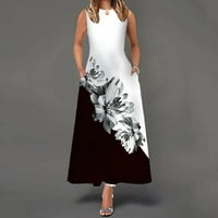 Wenini hivatalos ruhák nőknek Vintage Flowy hinta zseb üreges tunika tartály ruha Kerek nyakú ujjatlan Virágmintás