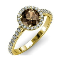 Füstös kvarc és gyémánt Halo eljegyzési gyűrű 1. ct tw 14k sárga aranyban.Méret 6.0