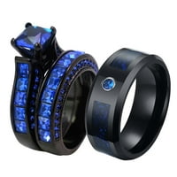 Megfelelő gyűrűk pár gyűrű Fekete Aranyozott hercegnő vágott 1ct kék CZ Női jegygyűrű készletek