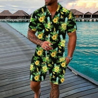 Nadrágkosztüm férfi tavaszi nyári szabadidős sport Hawaii strand stílus varrás csíkos nyomtatás rövid ujjú ing nadrág