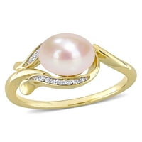 Miabella női tenyésztett édesvízi gyöngy és gyémánt akcentus 10 kt sárga arany úszó gyöngy gyűrű