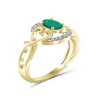 Carat T.G.W. Smaragd és fehér gyémánt akcentus 14K arany ezüst gyűrű felett