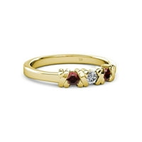 Piros gránát és gyémánt XOXO ölelések és csókok kő gyűrű 0. ct tw 14k sárga arany.Méret 9.0