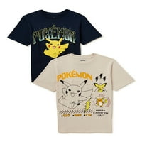 Pokemon fiúk Pikachu rövid ujjú grafikus póló, 2-Pack, Méretek XS-XXL