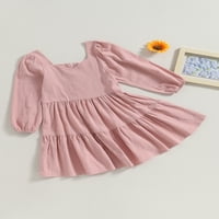 Xsylife kislányok hercegnő ruha rózsaszín Hosszú ujjú kedves nyak fodros a-line ruhák 3T 4T 5T 6T 7T 8T kisgyermek