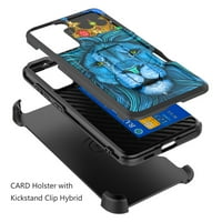 Kártya tok Kickstand hibrid telefon tok fedél kompatibilis a Samsung Galaxy S - Blue Royal Lion készülékkel