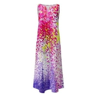 Clearance nyári ruhák Női ujjatlan A-Line boka hossza Laza nyaralás nyomtatott V-nyakú ruha lila 4XL